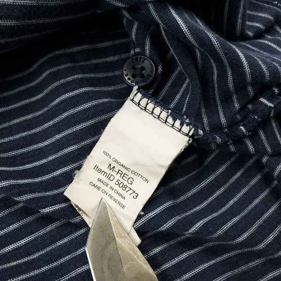 LL Bean Rugby Polo Shirt Mens Medium Long Sleeve Collared Striped Navy Blue Y2K - Picture 8 of 9